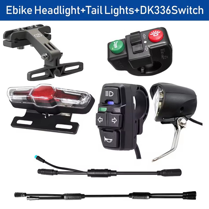 36V-48V E-Bike LED Headlight & Tail Light Set Horn Brake Turn Signal Switch Kit