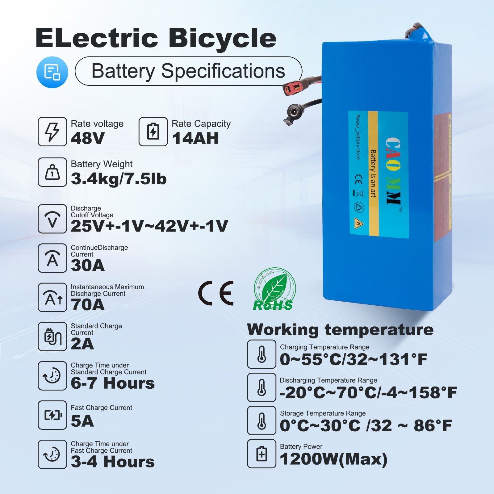 48V 14Ah Ebike Lithium Battery for Electric Bicycle Bike 100W-1000W 30A BMS