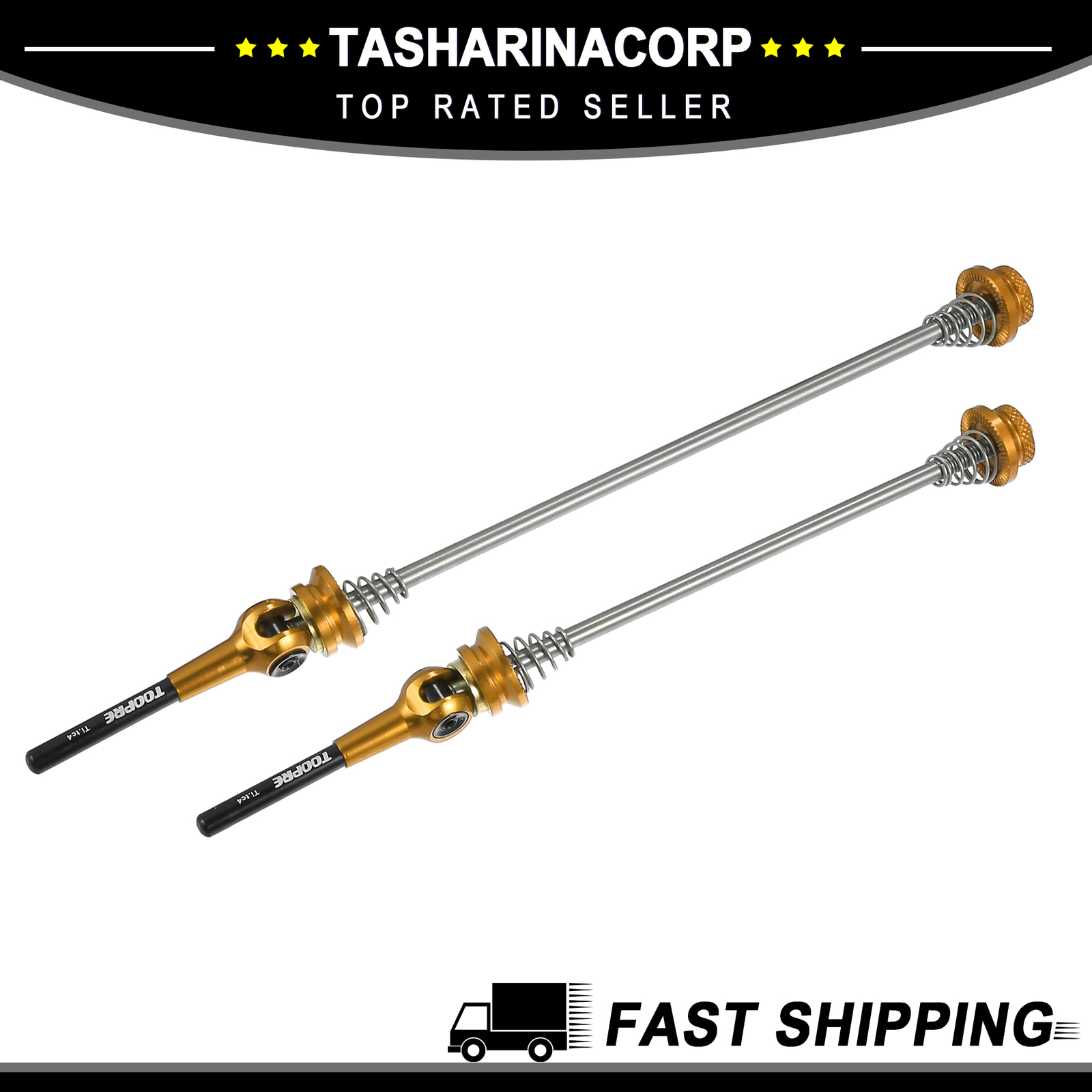 Universal Piece of 2 Bike Quick Release Axles Skewer Lever 140mm 180mm Gold Tone