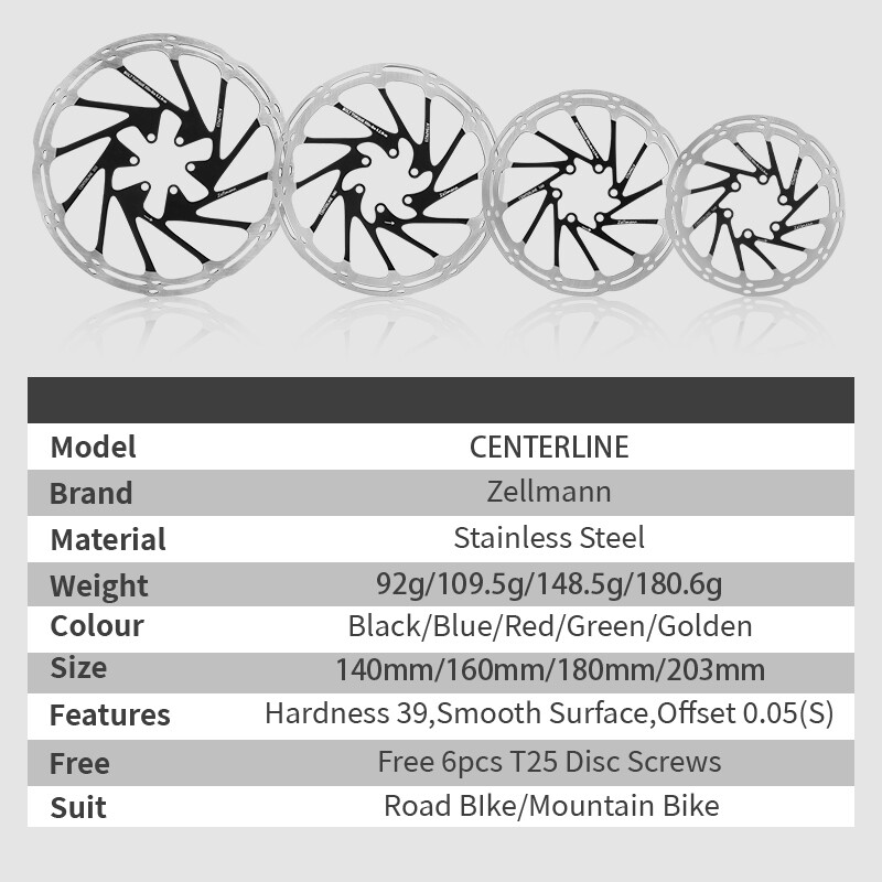 6 Bolts Rotor 140/160/180/203mm MTB BMX Road Bicycle Disc Brake Rotors Caliper