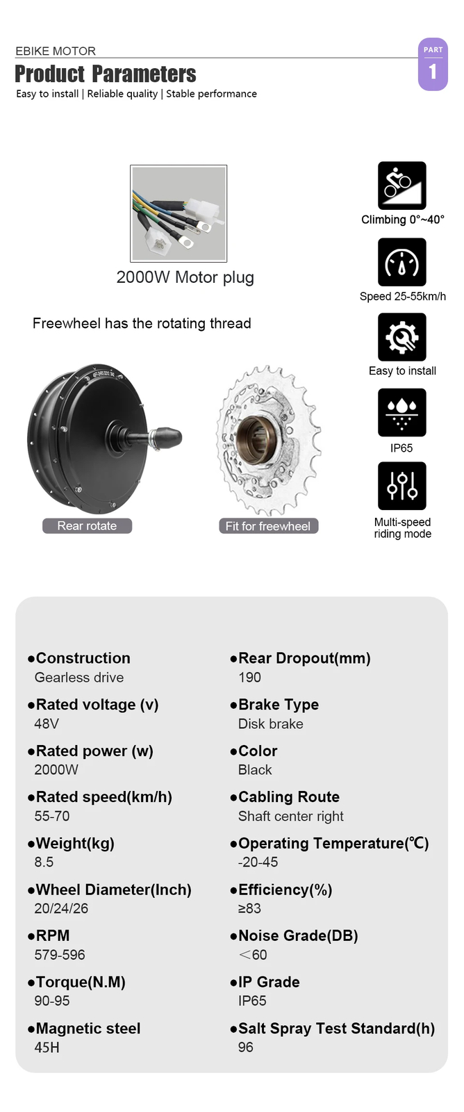 48V 2000W 20 24 26in Snow Fat Tire Electric Bike Rear Rotate Brushless Hub Motor