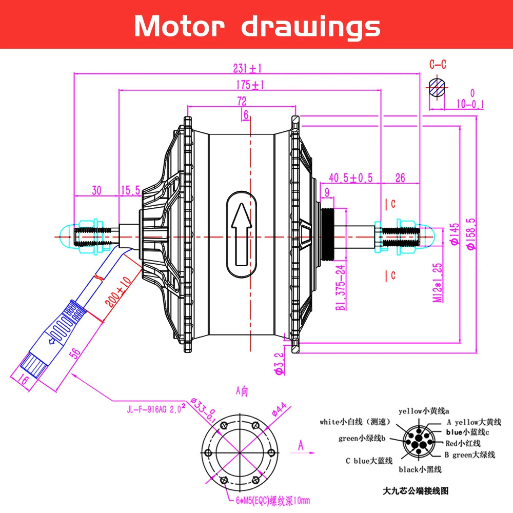 48V 750W 4.0Tyre Rear Hub Motor Wheel Drive Dropout 170-175mm for Snow Bike