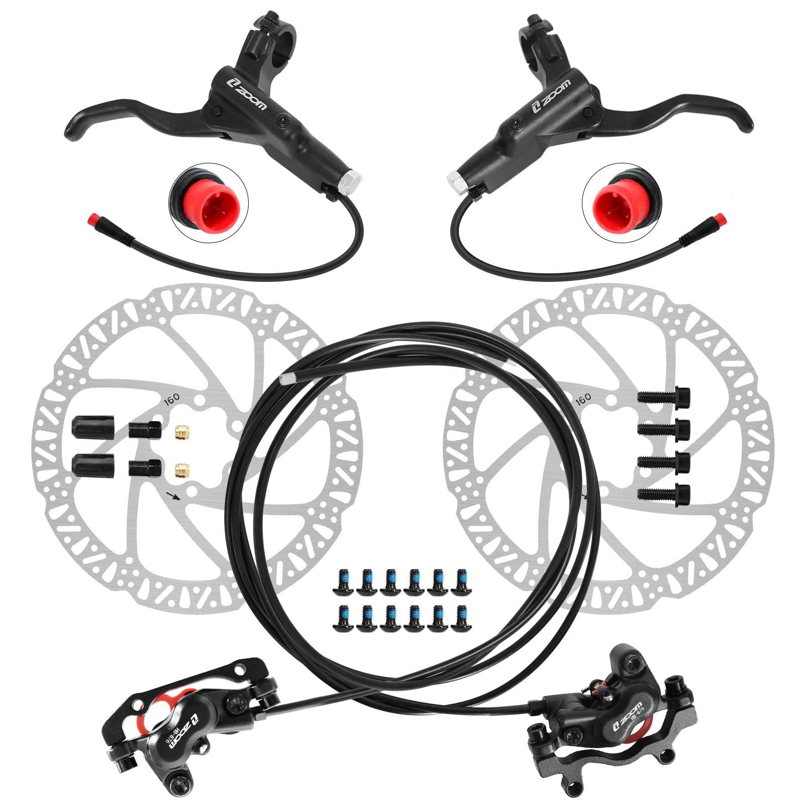 Z00M HB876E 2-PIN 4-Pistons E-Bike Power-Off Hydraulic Brake Set, Pre-Bled wi…