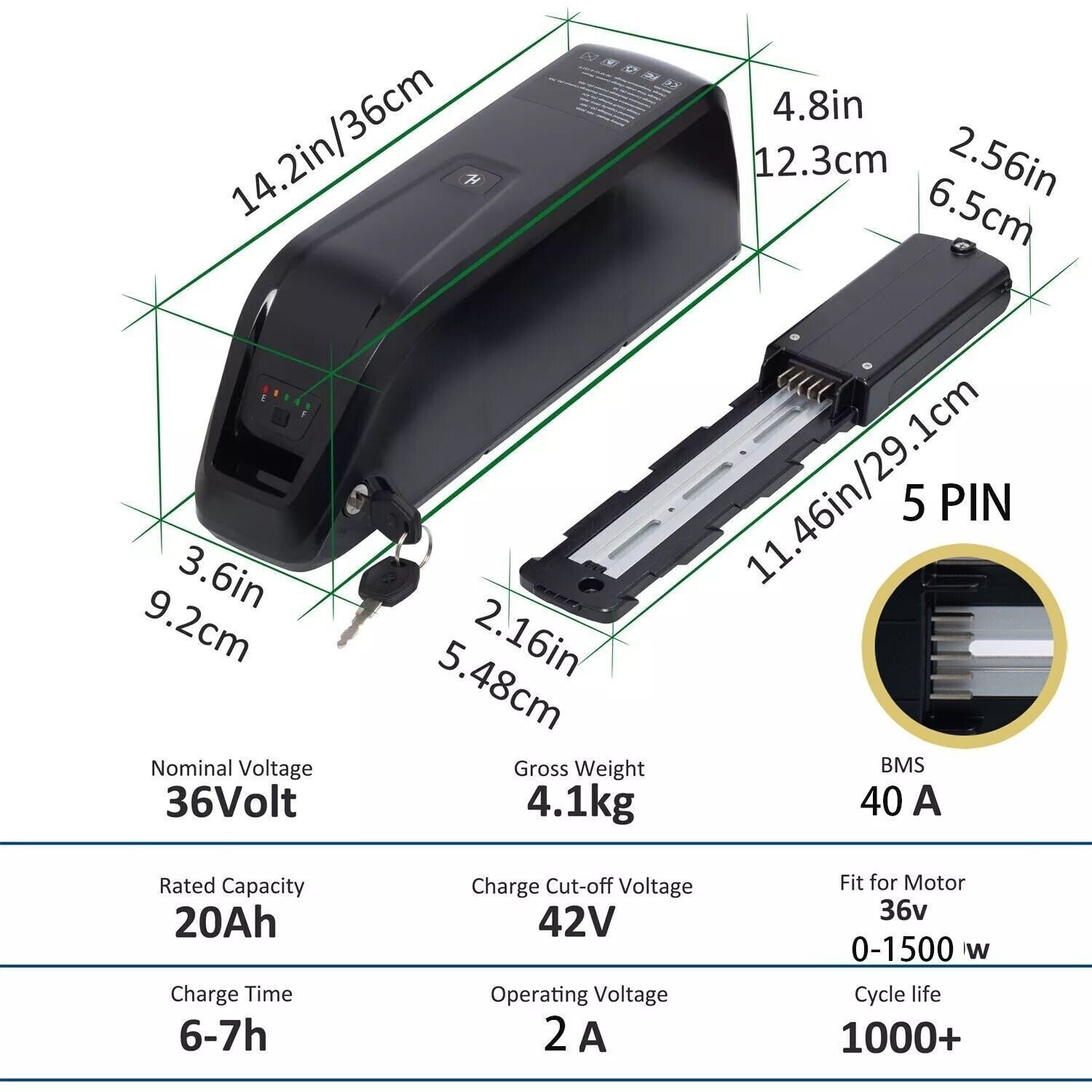 52V 48V 36V 10Ah 15Ah 20Ah 0-2000W Ebike Battery for Electric Bike Lithium 5Pin