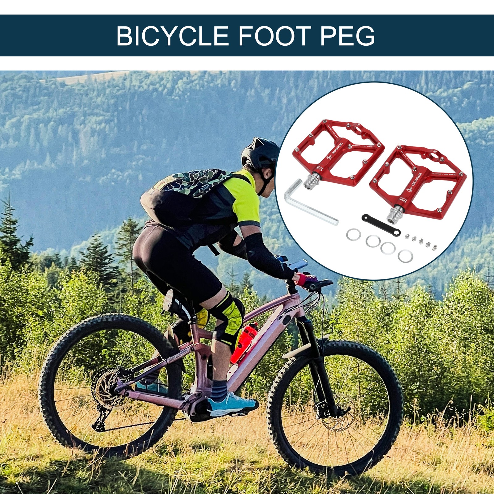 Bicycle Foot Peg Footrests Pedal Fit 9/16 Inch Axles Aluminum Alloy Red 1 Pair