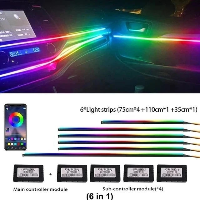 6 in 1 Full LED Bead Symphony Dream Car Interior Ambient Lighting Wireless Kit