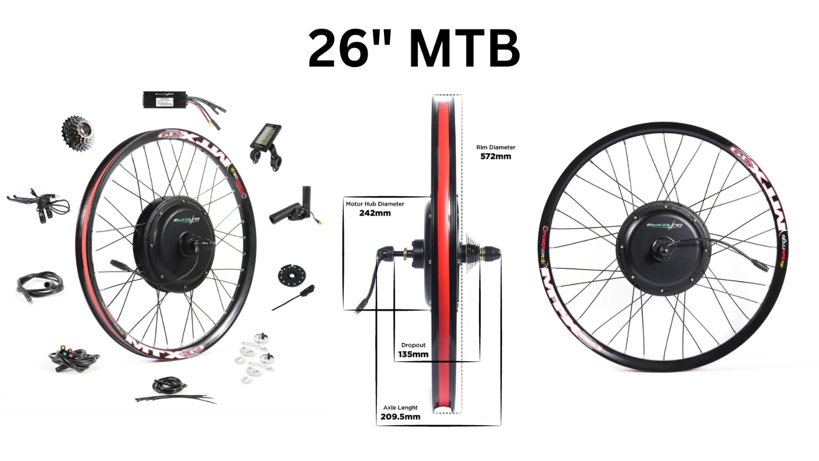 eBikeling Waterproof 1500W Direct Drive Rear E-bike Conversion Kit with Battery