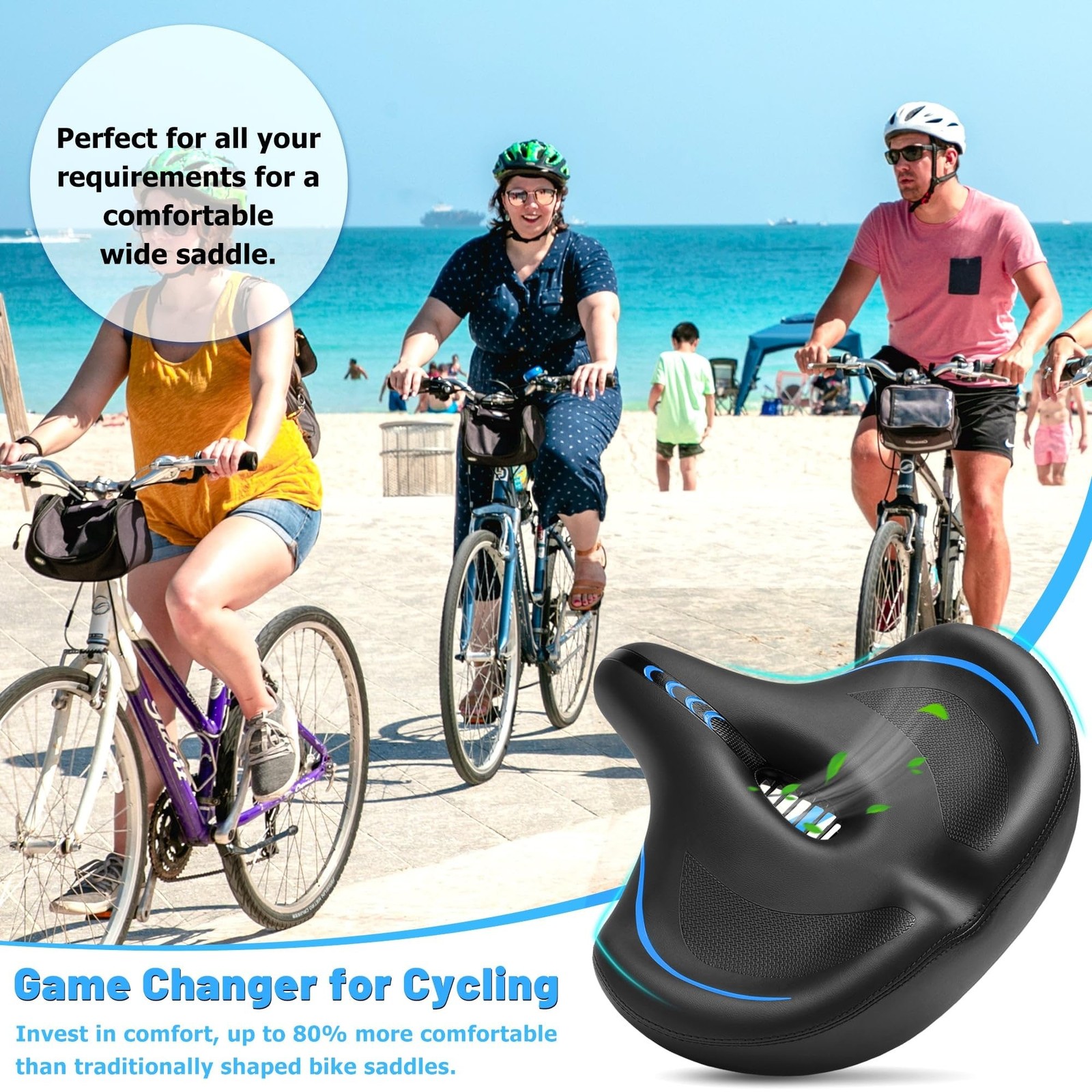 Oversized Bike Seat for Men & Women Comfort, Extra Wide Bicycle Seat Cushion,…