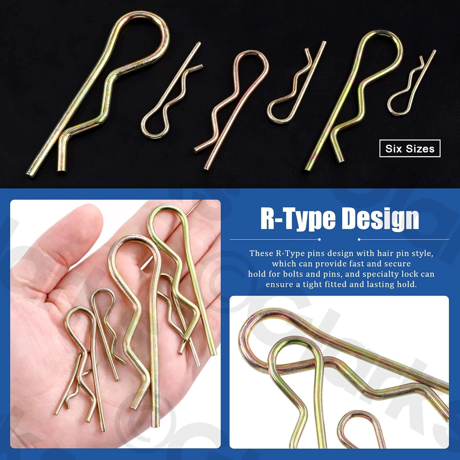 Glarks 175Pcs Hairpins R Clips Cotter Pins Assortment Kit 6 Sizes Zinc…