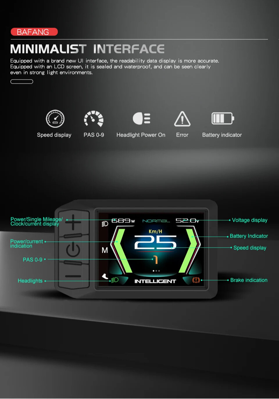 E-bike Display 600C Bluetooth Navigation Multilingual 9 PAS for Mid Drive Motor