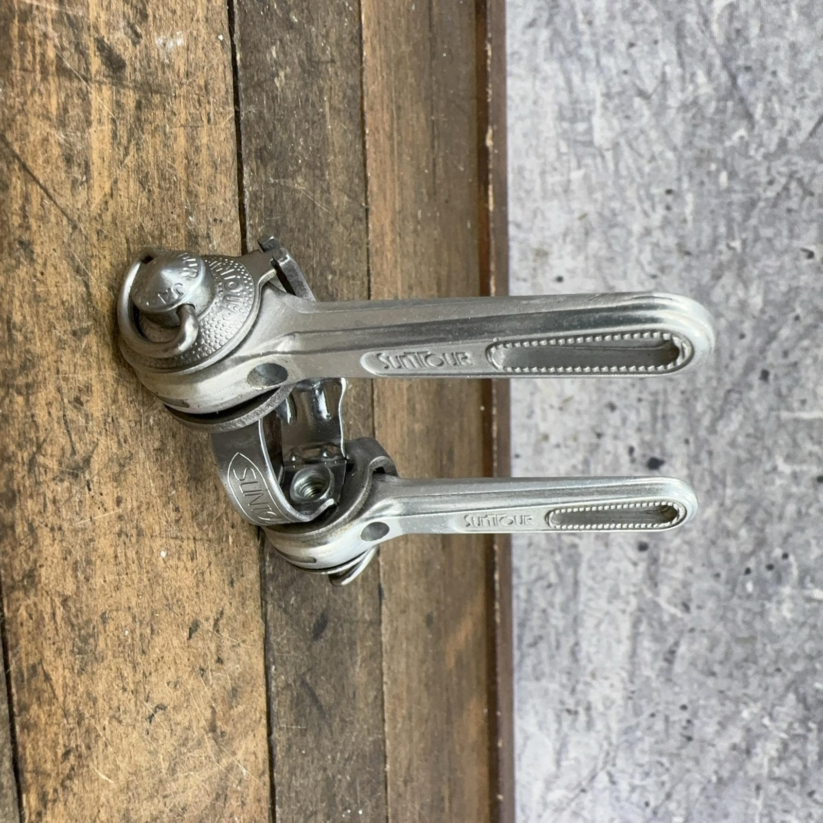 Vintage SunTour Downtube Friction Shifter Set Cyclone Superbe Clamp Japan Silver