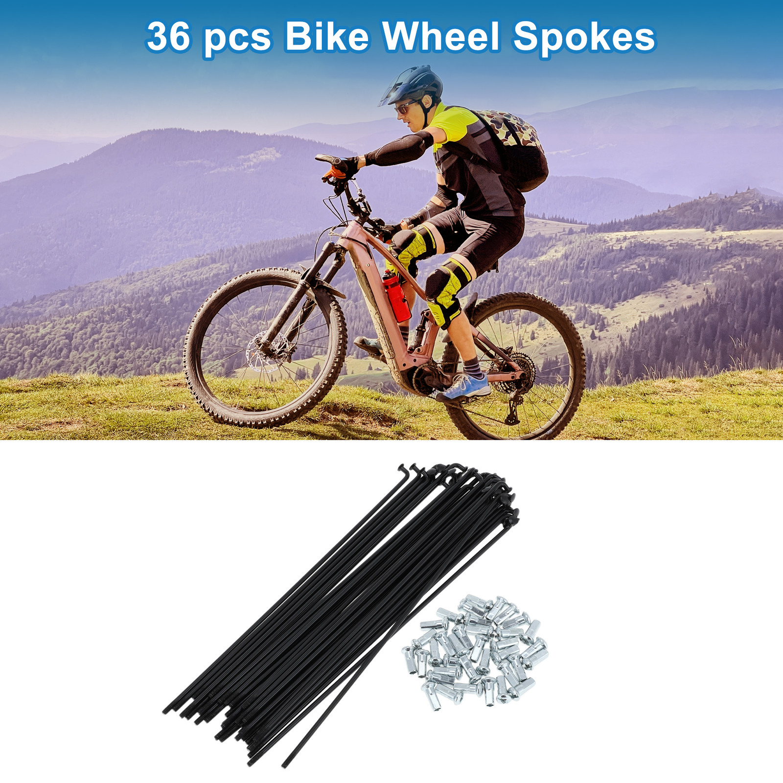 1Set 12G 185mm Length Bicycle Spokes Nipple Carbon Steel Black Universal