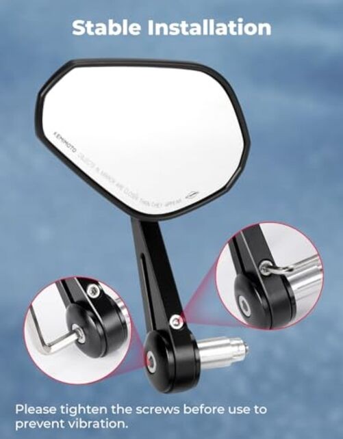 Motorcycle Bar End Mirrors, Universal Fit for 7/8” Handlebars, Billet