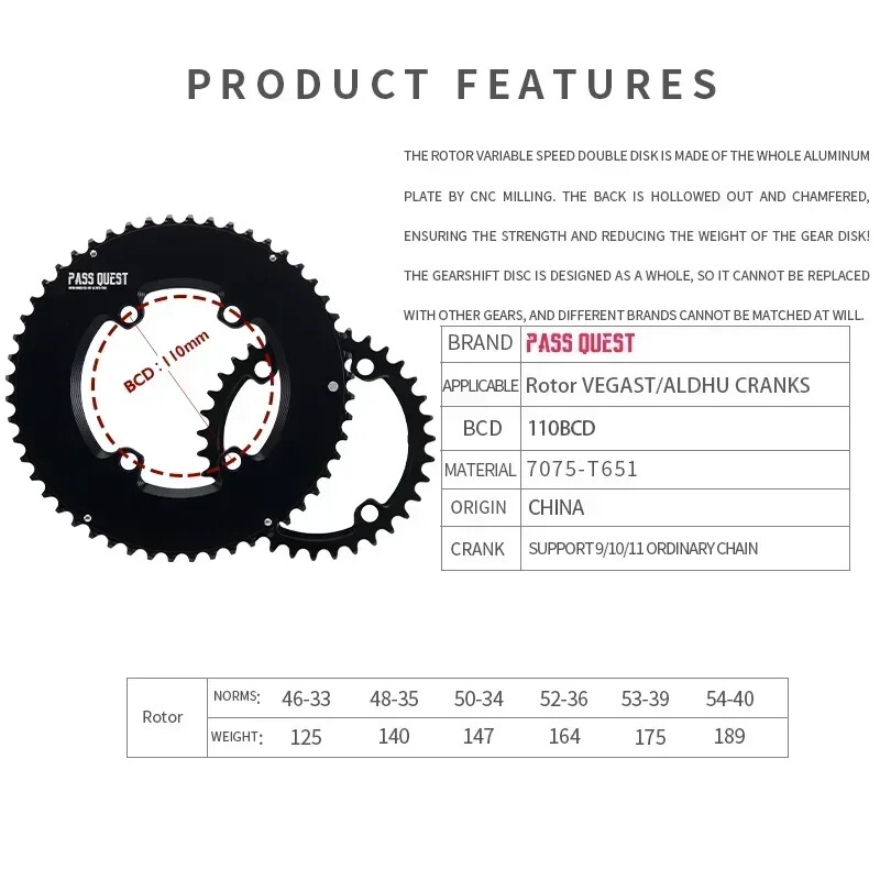 Road Bike 110BCD Chainring 110bcd 4-claw Double Chainring 2x11S 12S 50-34T