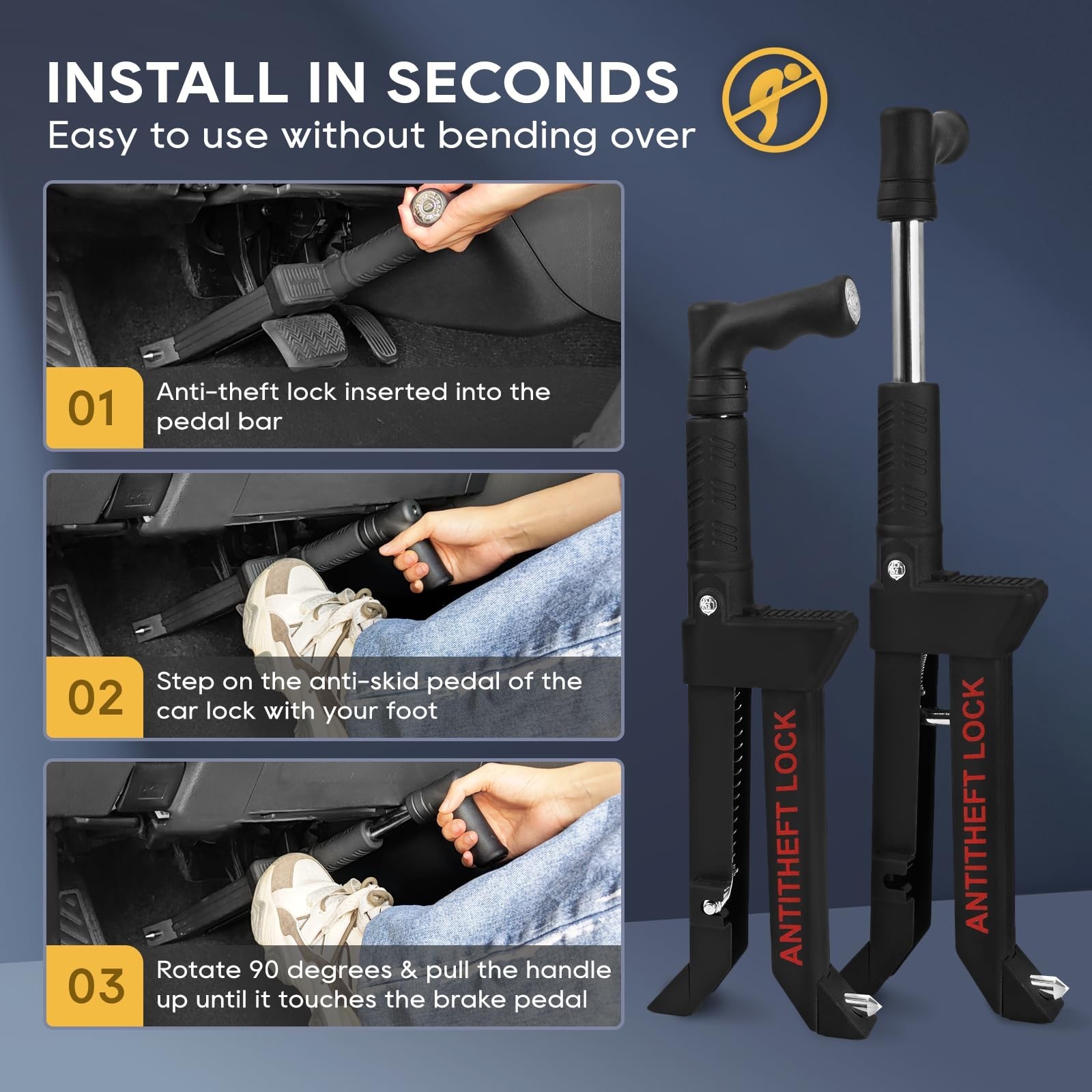 Brake Pedal Lock, Car Anti Theft Device Clutch Lock, Retractable Car Heavy Du…