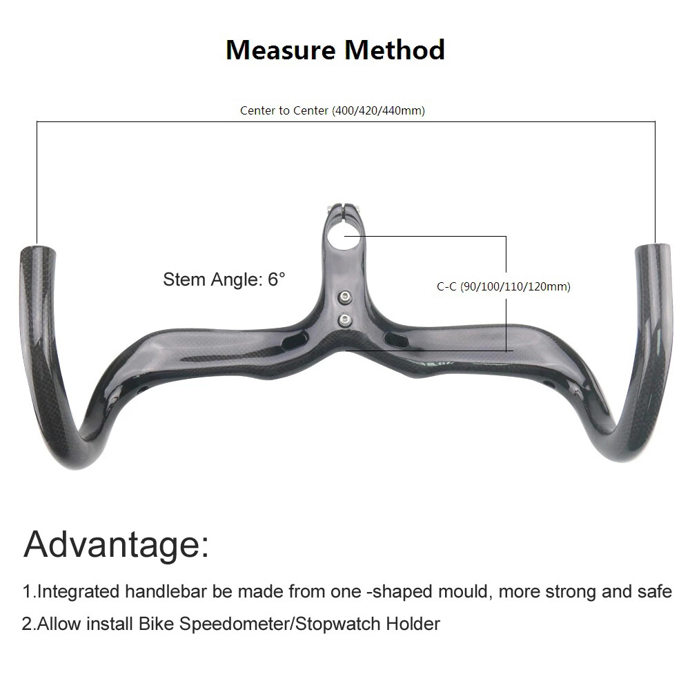 1-1/8″ Carbon Bicycle Integrated Handlebar Racing Drop Handle Bars 400/420/440mm