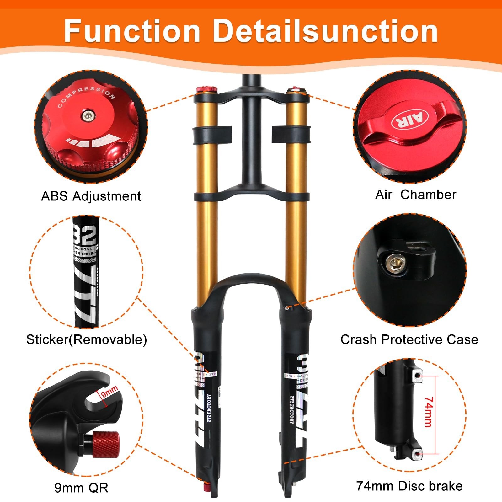 ZTZ 26/27.5/29 inch Mountain Bike Air Suspension Fork,Rebound Adjustment,180m…