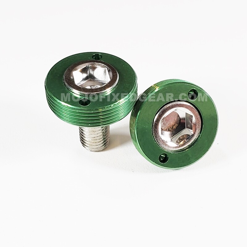 Bottom Bracket Crank Bolts with Anodized Caps – M8 Square Taper GREEN