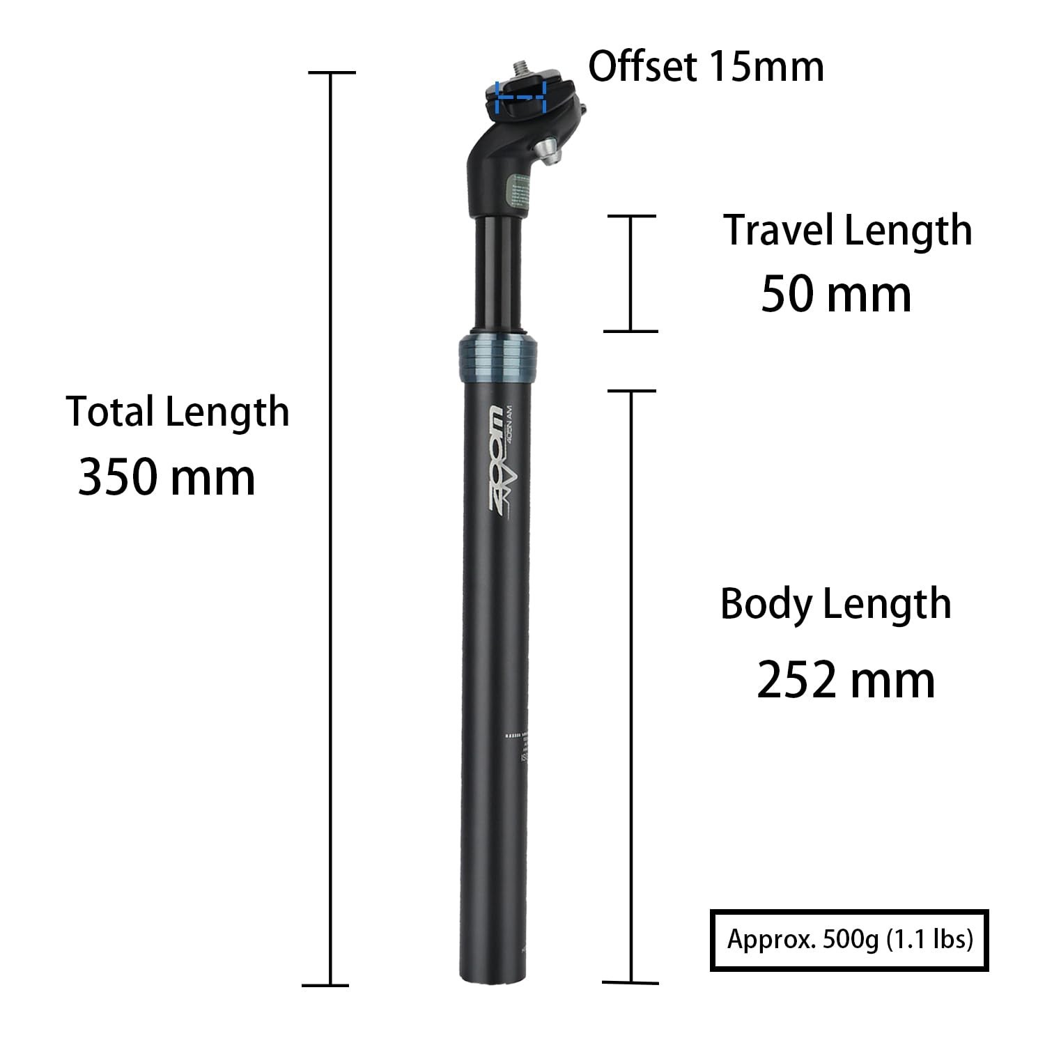 Zoom Bicycle Suspension Seatpost for eBike, Suitable for Riders 130-220lbs (6…