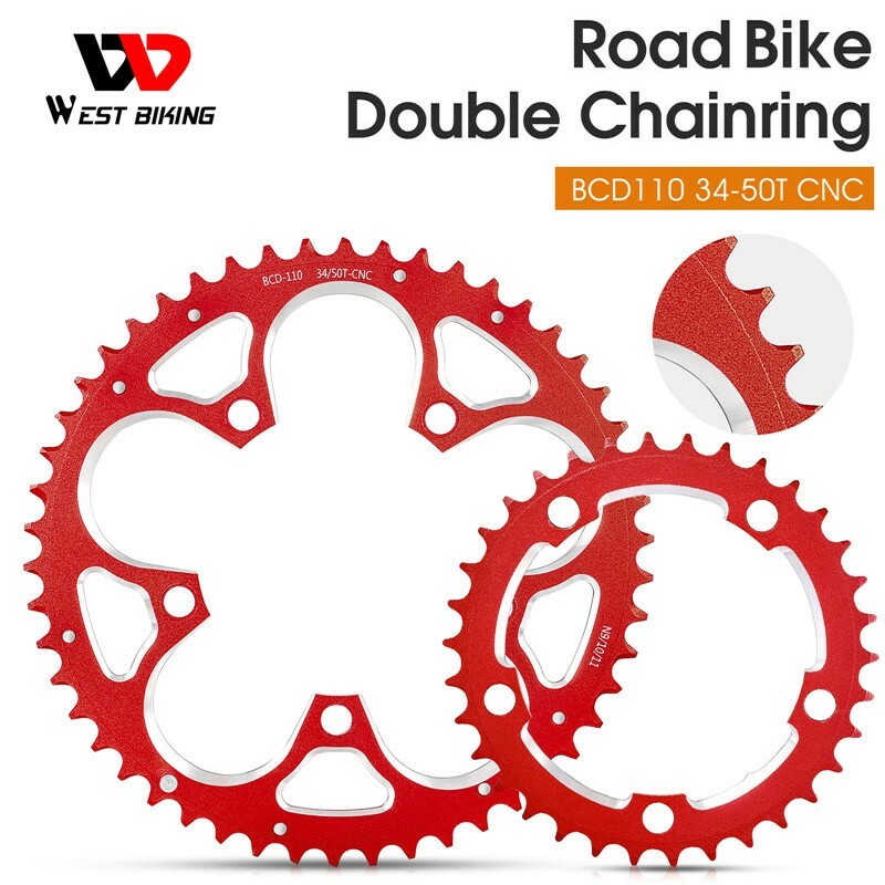 WEST BIKING Road Bike Chainring 110BCD 34T/50T Tooth Plate 8/9/10/11 Speed Red