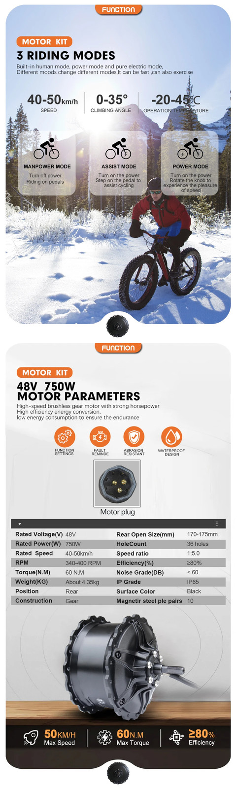 Electric Fat Bike 48V 750W 4.0 Rear Hub Motor Wheel Bike Conversion Kit 20/24/26