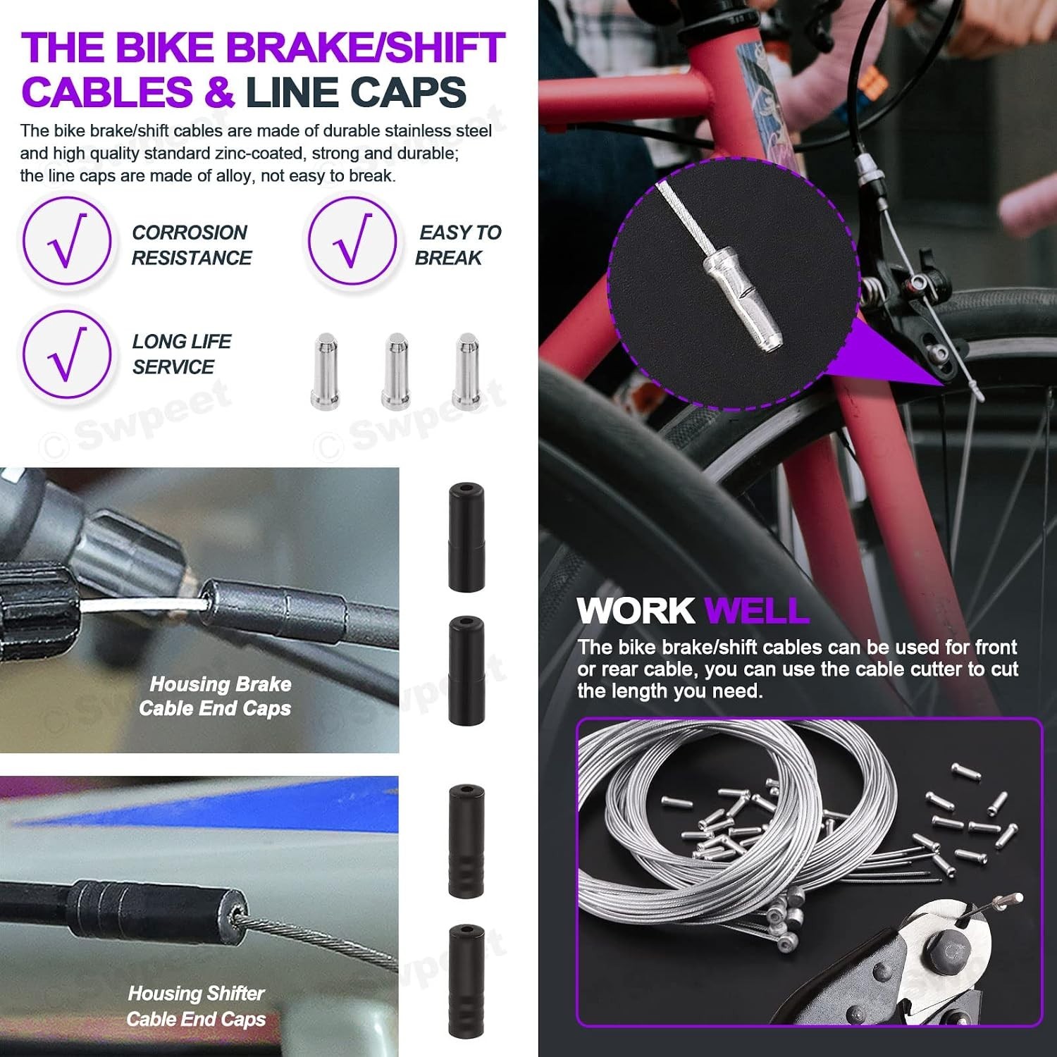 67Pcs Universal Bicycle Shifter Cable Housing with Bike Cable Cutter Kit, Bra…