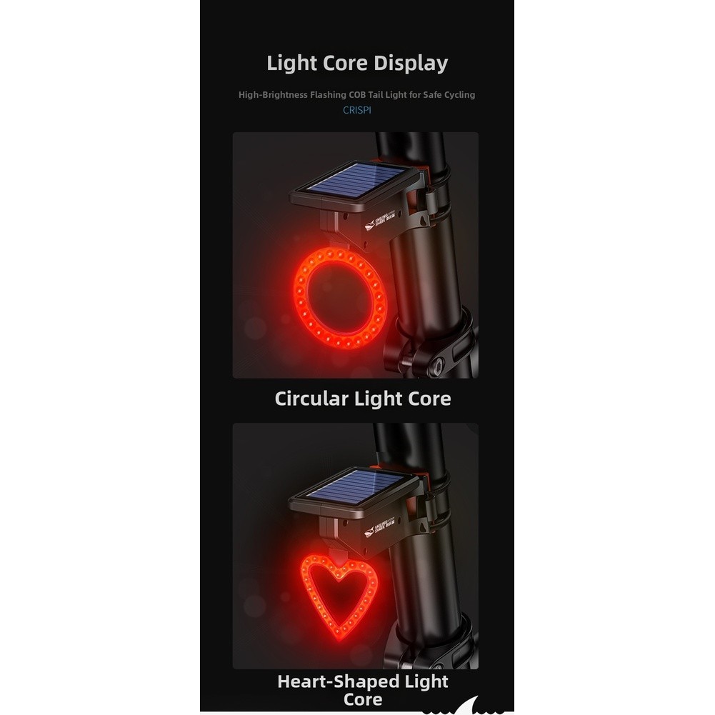 LED Solar Powered Bike Tail Light USB Rechargeable Cycling Safety Light