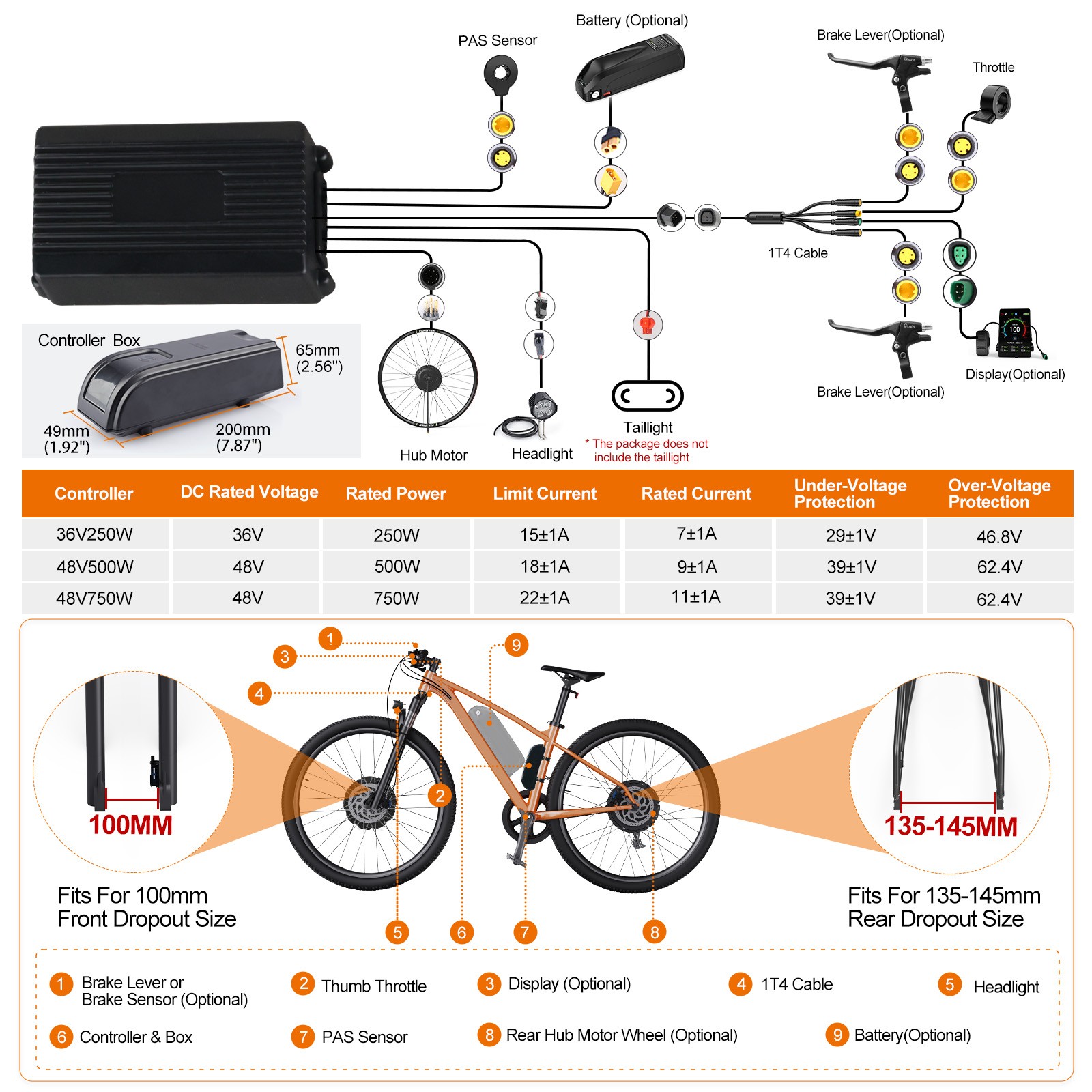 48V500W Varstrom Front Wheel Hub Motor 20»26»27.5″700C EBike Conversion Kits