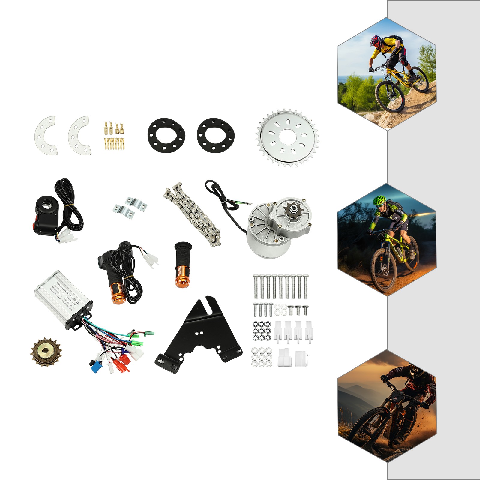 24V 250W Rear Electric Bicycle Brushless Motor Conversion Kit 3 Speed Adjustable