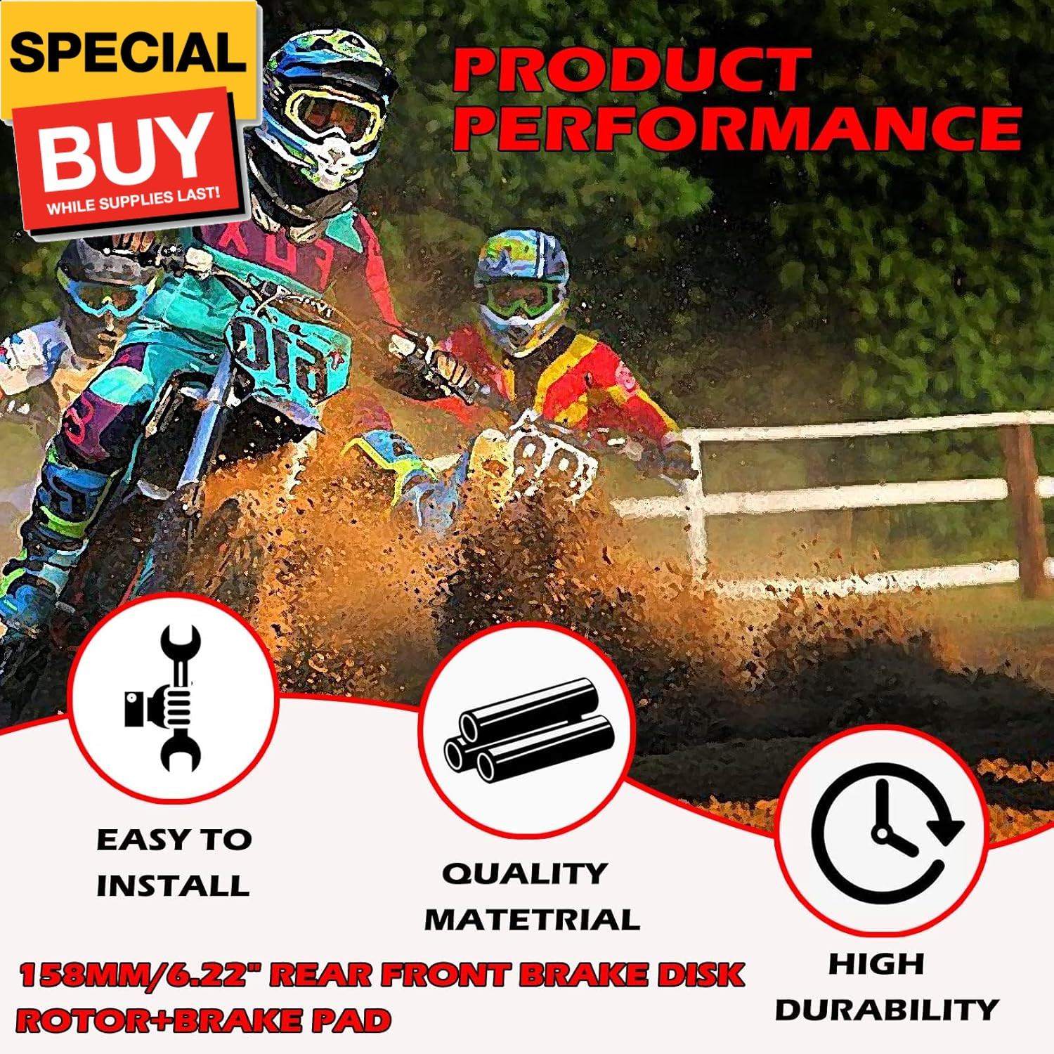 158mm/6.22″ Rear Front Brake Disk Rotor+Brake Pad for 50cc 70cc 90cc 110cc 125cc