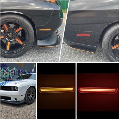 Smoked Lens LED Side Marker Lights Kit Front & Rear 15-23 Challenger Amber