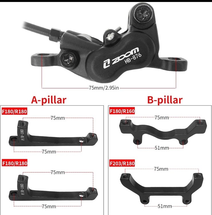 Zoom HB876E Hydraulic Disc Brakes Set 4-Pistons E-Bike Electric Bicycle