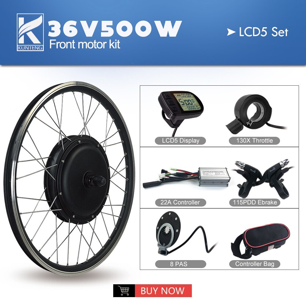 E-bike Conversion Kit Brushless Gearless Front Wheel Motor 36V 48V 500W Display