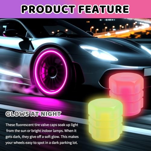 20PCS 5-Color Glow in The Dark Tire Valve Caps,Essential Glow in The Dark