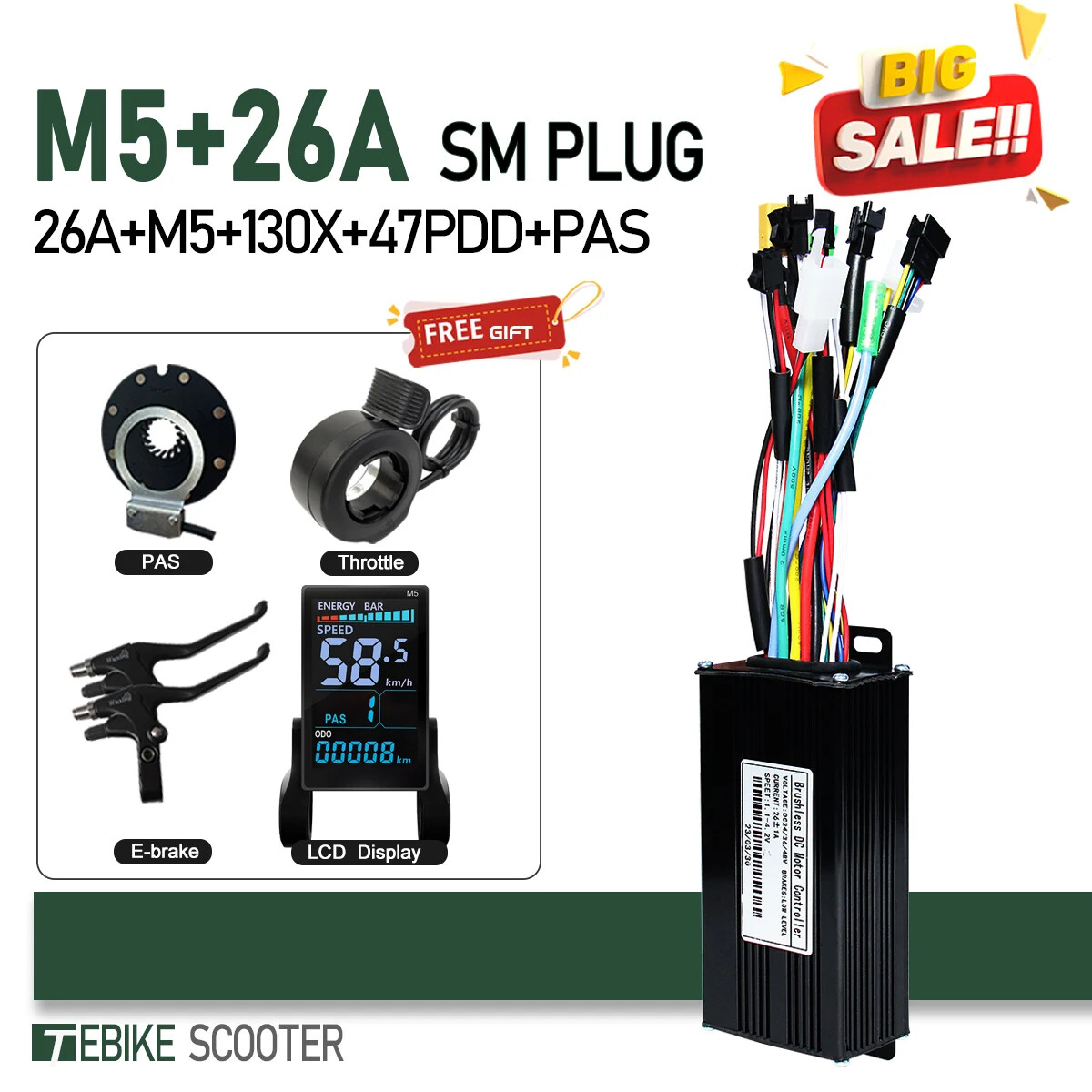 3 Mode E-bike Sinewave Controller 17A 26A 30A 40A with M5 M9 Display 250W-2000W