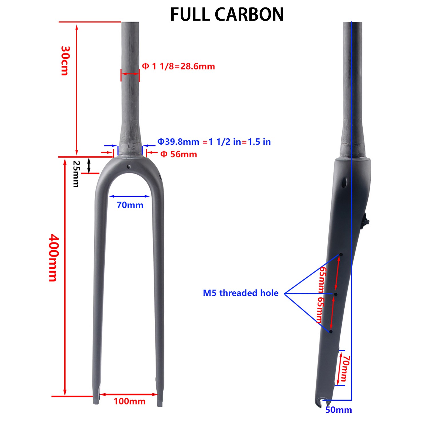 700C bicycle Carbon 1 1/8 to 1 1/2 inch tapered road Gravel bike QR Fork disc