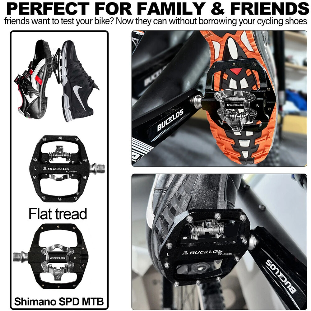 Clipless Self-locking MTB Pedal for Bike Mixed Pedals Dual Lock/Flat Pedals
