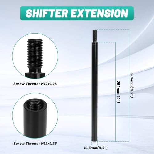 10 Inch Shifter Extension, M12x1.25 Gear Shift Knob Extender 10 Inches Black