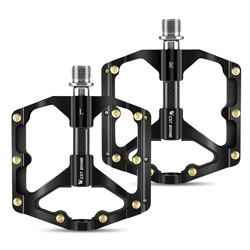WEST BIKING Bike Pedals Carbon Fiber Axle 3 Bearing Bicycle Pedals Black a Pair