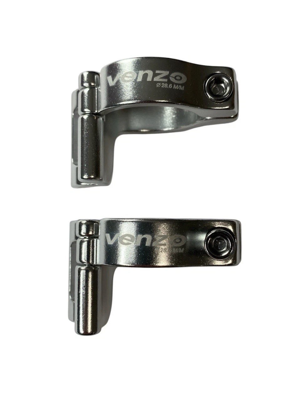 Venzo Bike Adjustable Braze on Front Derailleur Adptr Clamp Silver 28.6m 2Clamps