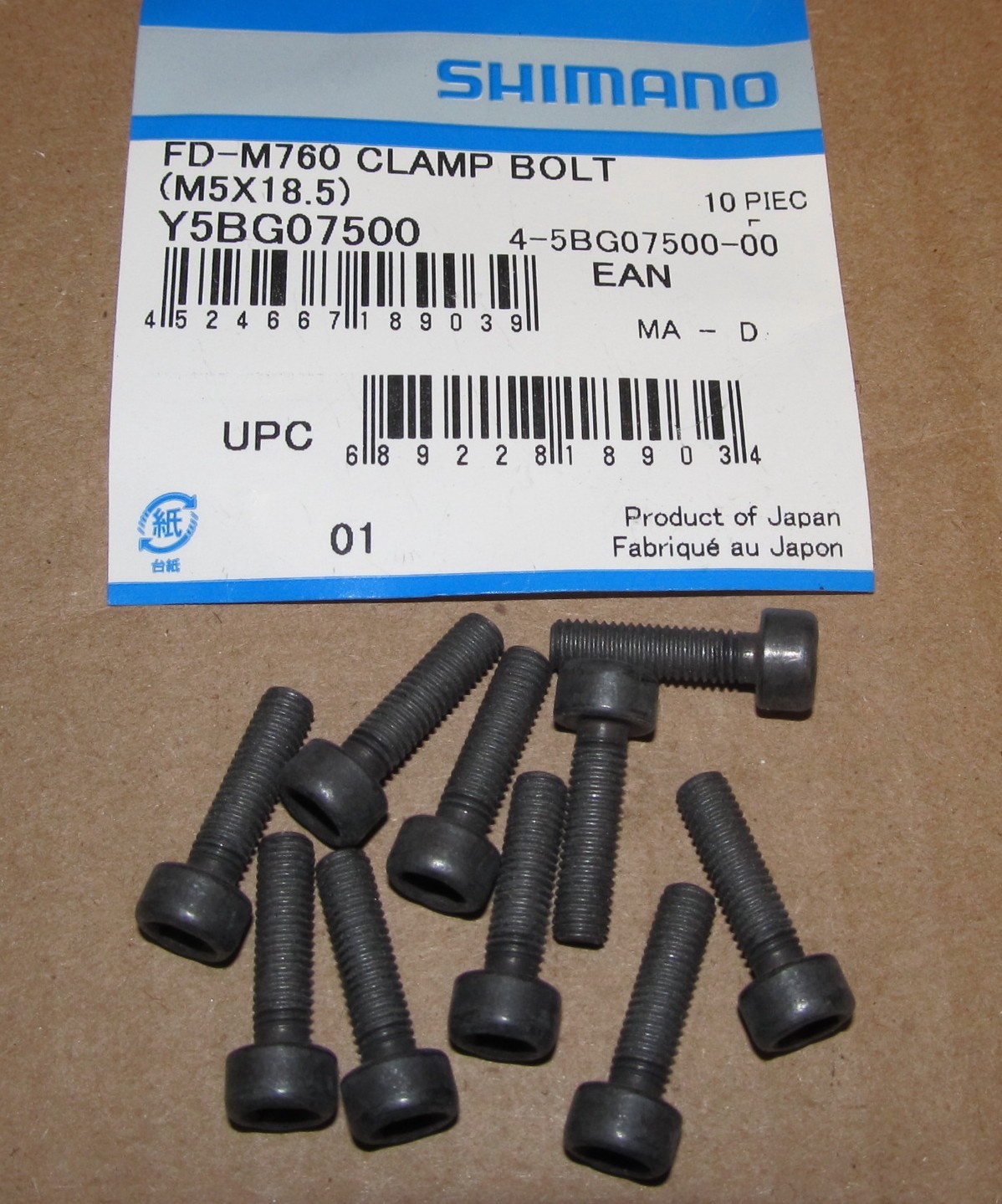 Bag of 10 SHIMANO Deore XT FD-M760 Clamp Bolt – M5 x 18.5mm – Y5BG07500