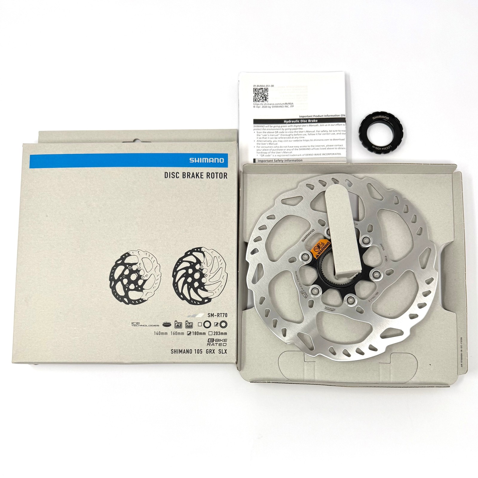 Shimano SM-RT70 180mm Center Lock Disc Brake Rotor ISMRT70ME External Lockring