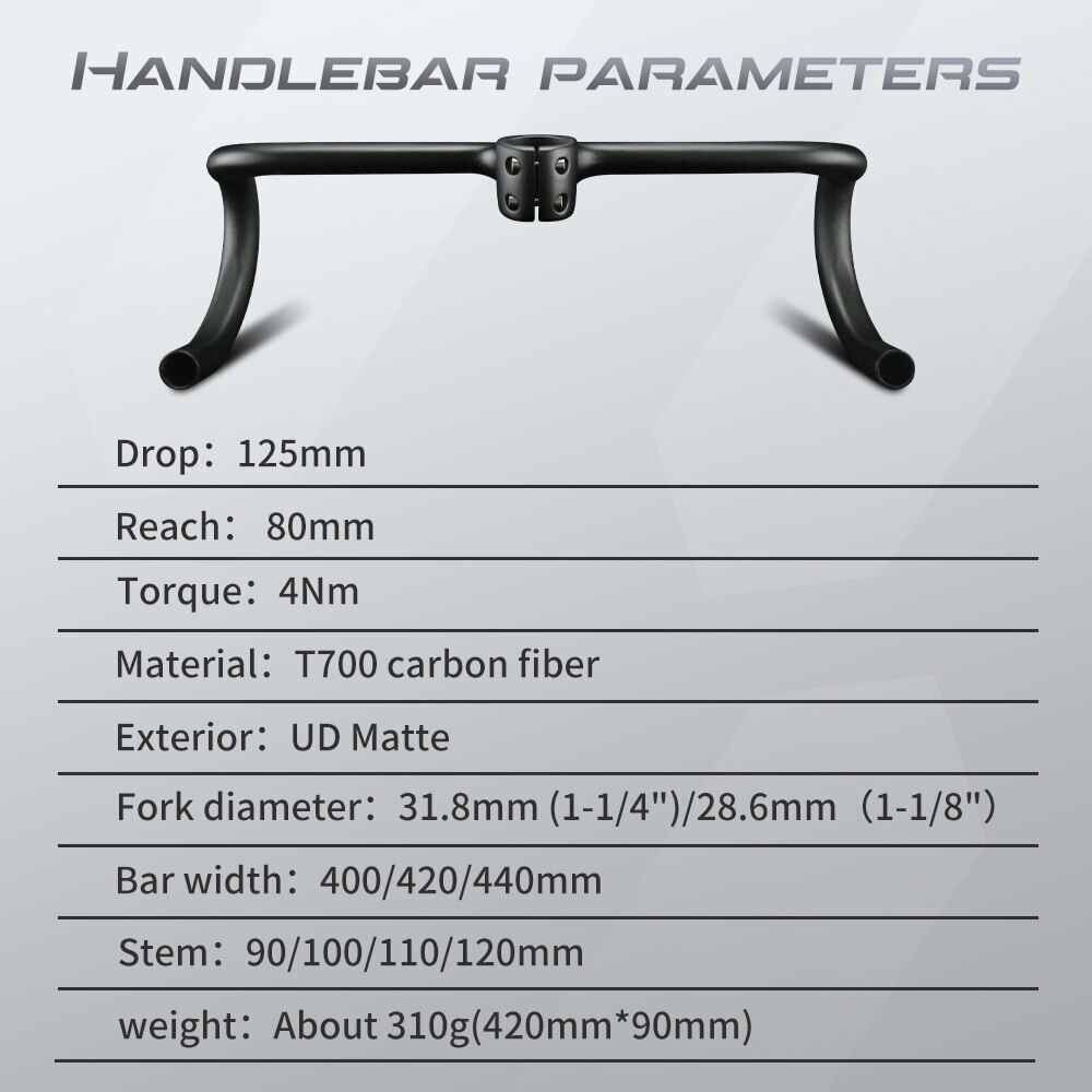 400/420/480mm Carbon Fiber Road Bike Integrated Handlebar Bicycle Drop Bar