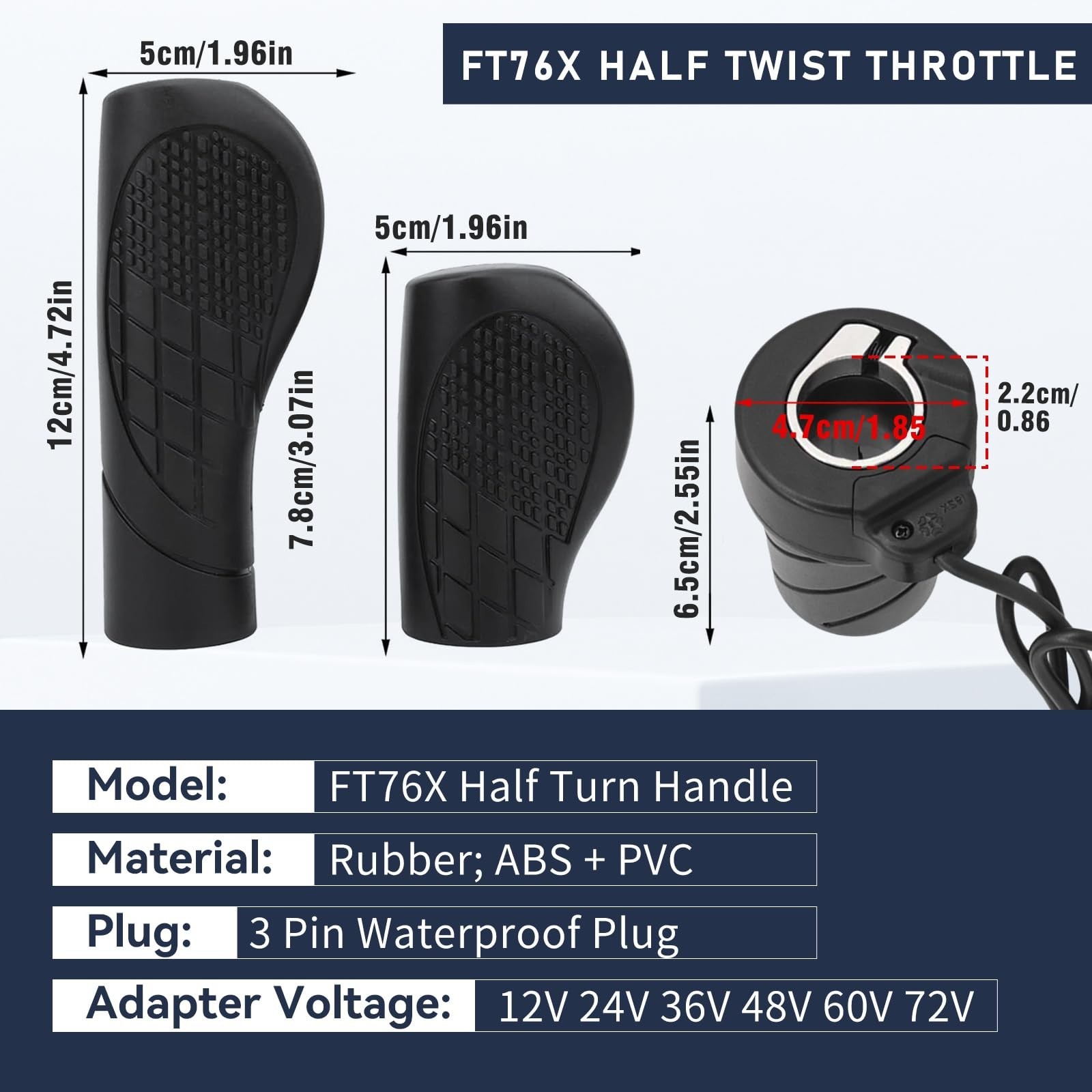 Half Twist Throttle Grip for Electric Bicycle – Waterproof 12V/24V/36V/48V/60V/7
