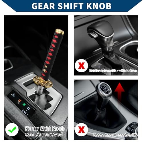Shift Knob with 4 Adapter/Front Gear Shifter 10.63″x3.15″ Black, Red, Gold Tone