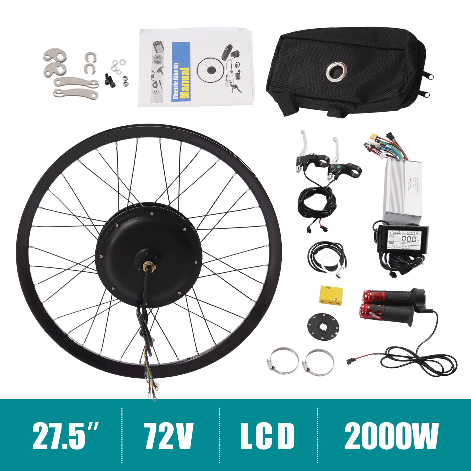 72V E-Bike Motor 27.5″ Rear Wheel LCD Electric Bicycle Conversion Kit 2000W