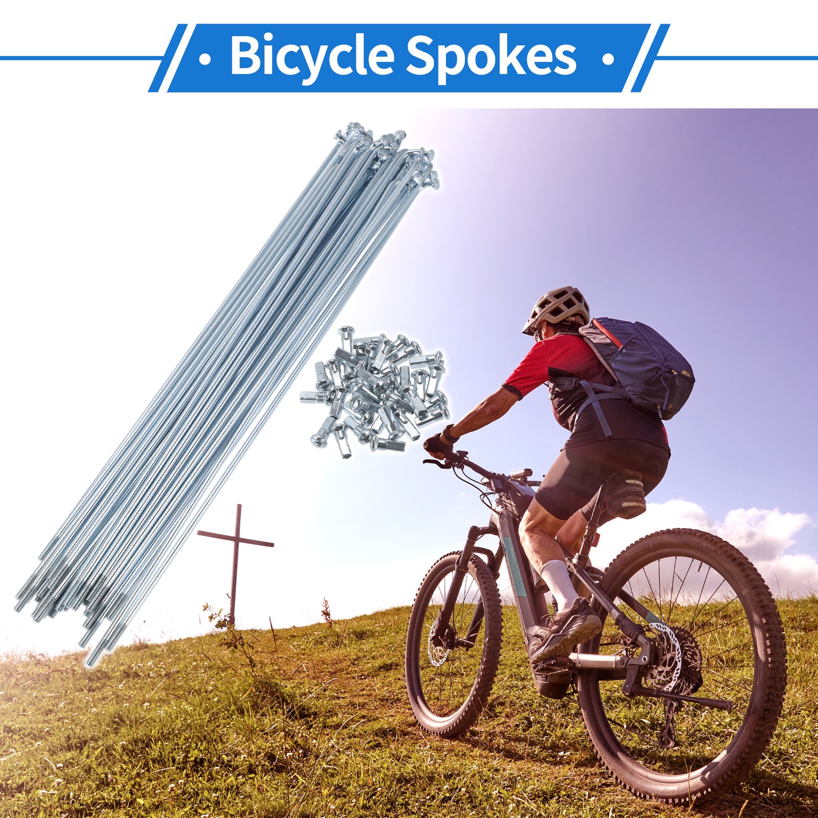 1 Set 12G 220mm Length Bicycle Spokes Nipple Carbon Steel Galvanized Universal