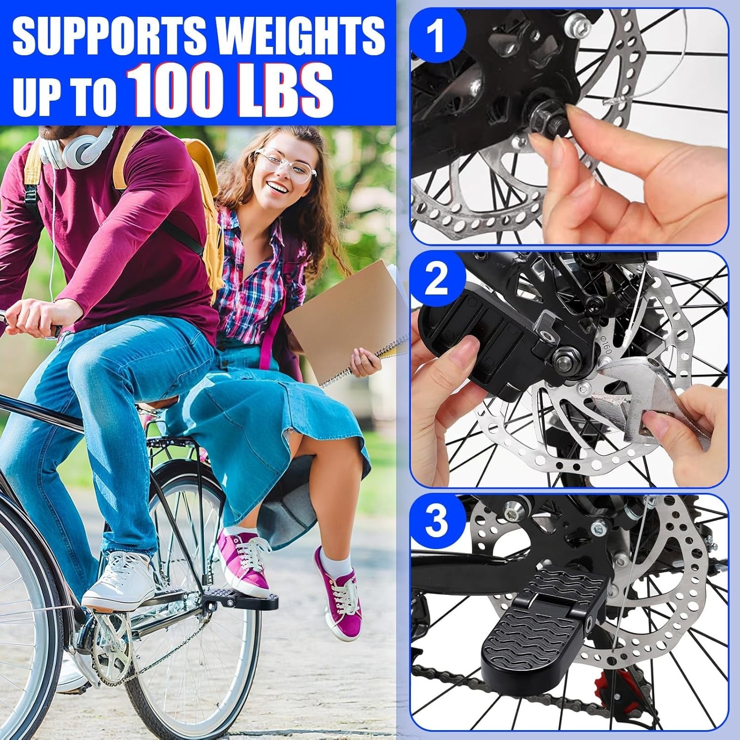Durable Aluminium Foot Pegs for E-Bike, Mountain Bike#