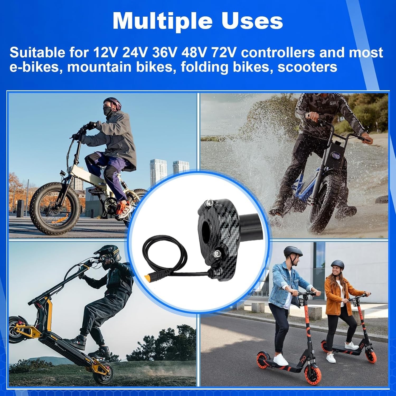 Ebike Full Twist Throttle for Macfox, 3 Pin Surron Style Throttle Grip Kit 12V-7