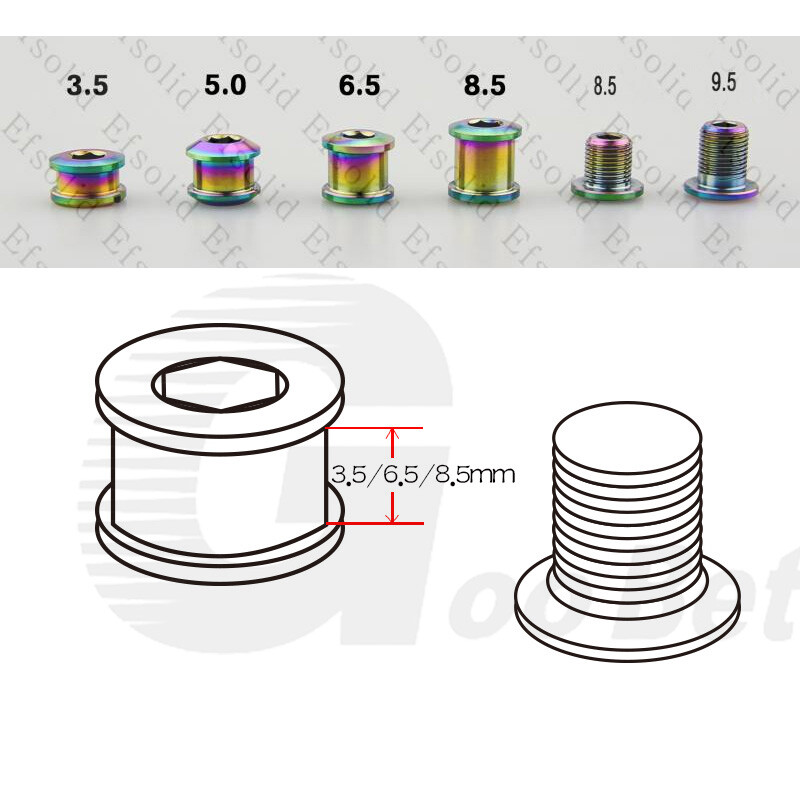 Titanium Crankset Chainring Bolts Nuts 3.5mm 5mm 6.5mm 8.5mm 9.5mm MTB Road Bike